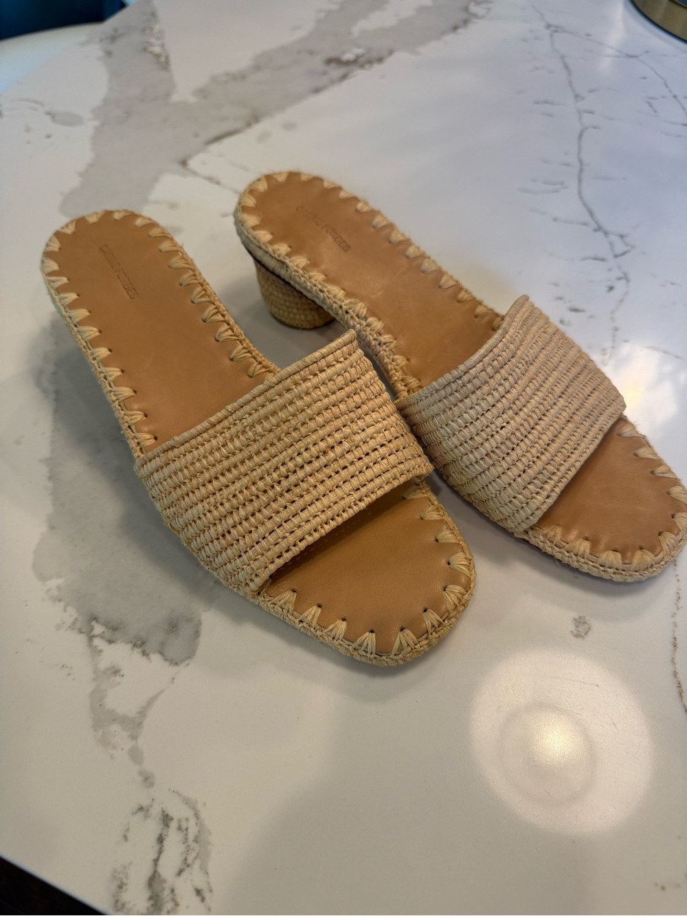 Carrie Forbes Woven Slide Heels in Natural Tan